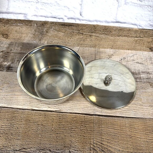 Vintage MCM 1950s Chrome Plated Round Lidded Butter Margarine Dish Serving Bowl - Picture 4 of 10